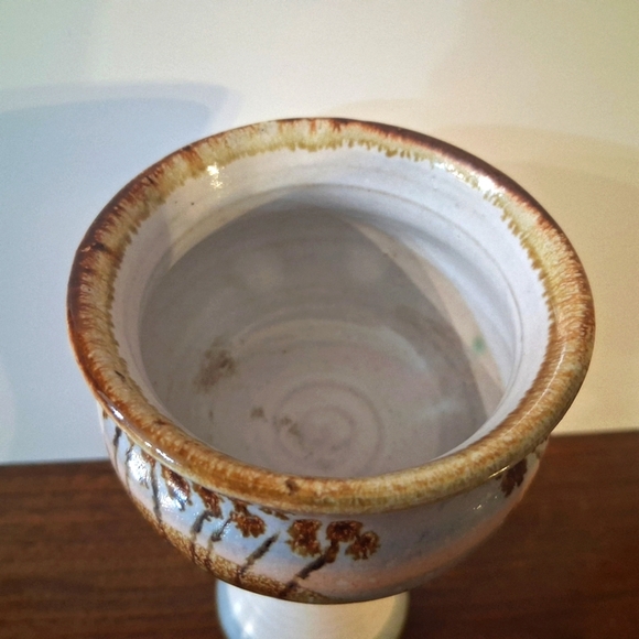 Signed Bonnie Staffel Pottery Chalice Goblet Wine Tropical Seascape Ocean Sunset - Picture 8 of 16